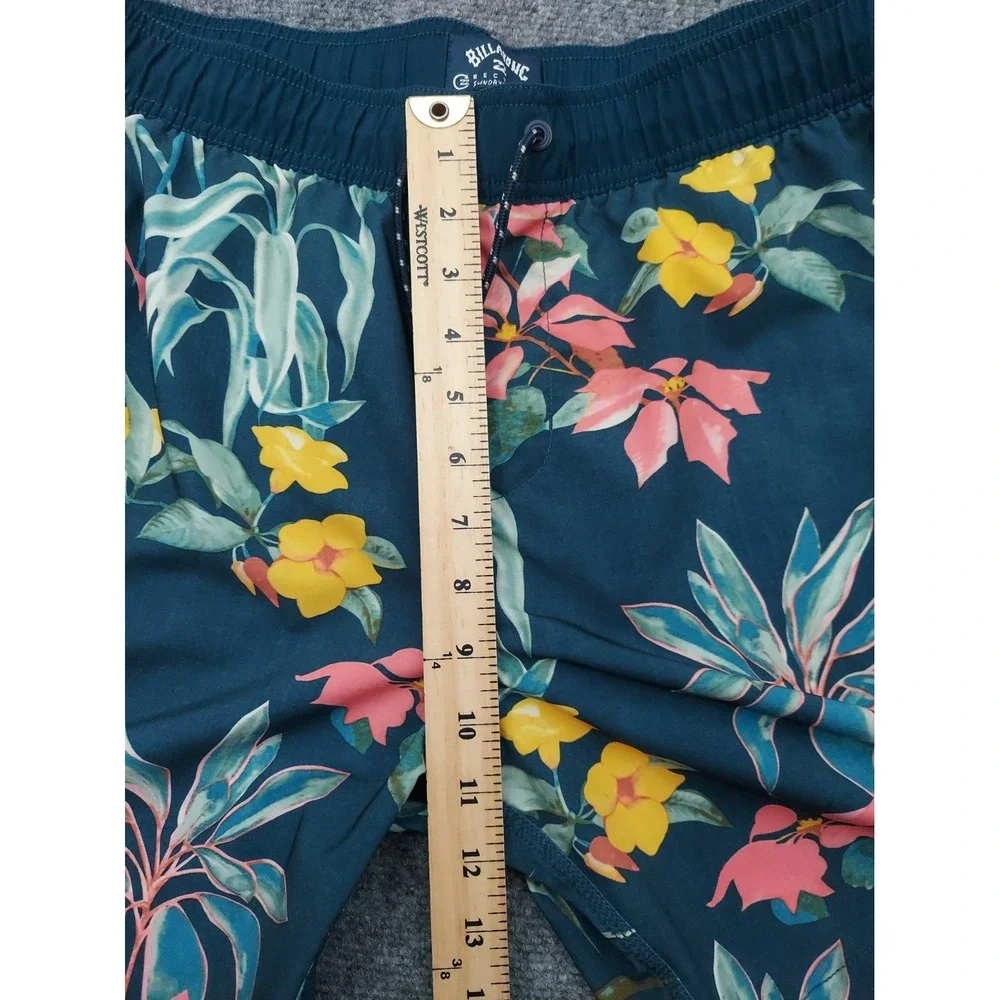 Billabong Sundays Layback Swim Trunks Mens Large Green Tropical Floral Beach